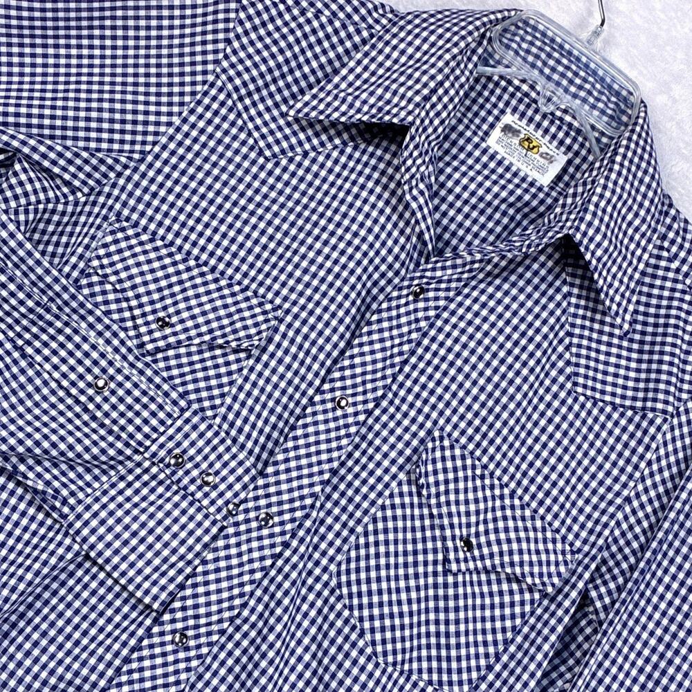 VTG Dickson Jenkins Pearl Snap Western Shirt Mens 16/36 (M) Blue Gingham 70s USA